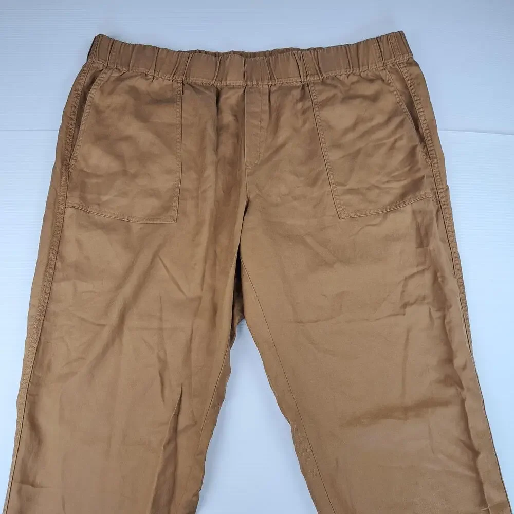 Banana Republic Pants Womens XXL Brown Tapered Crop Twill Elastic Waist Linen